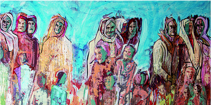 Refugiados II, acrílico sobretablero obra de Juan Manuel Gutiérrez Gallardo, pintor de Cañete de las Torres
